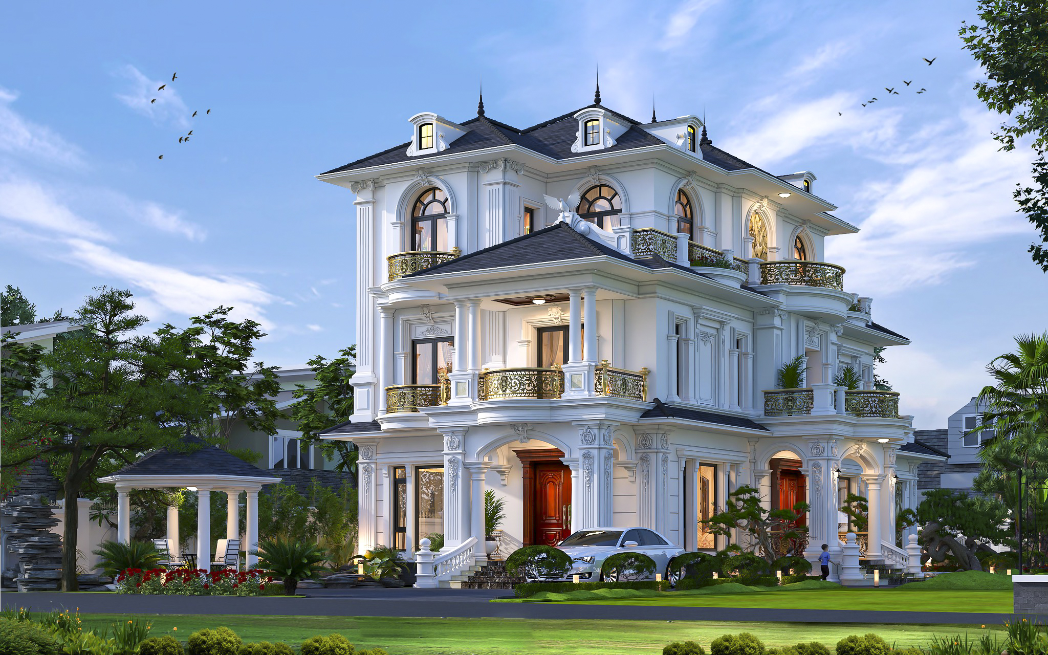 MẪU THIẾT KẾ BIỆT THỰ TÂN CỔ ĐIỂN 3 MẶT TIỀN TẠI PHƯỜNG BUÔN MA THUỘT TỈNH ĐẮK LẮK